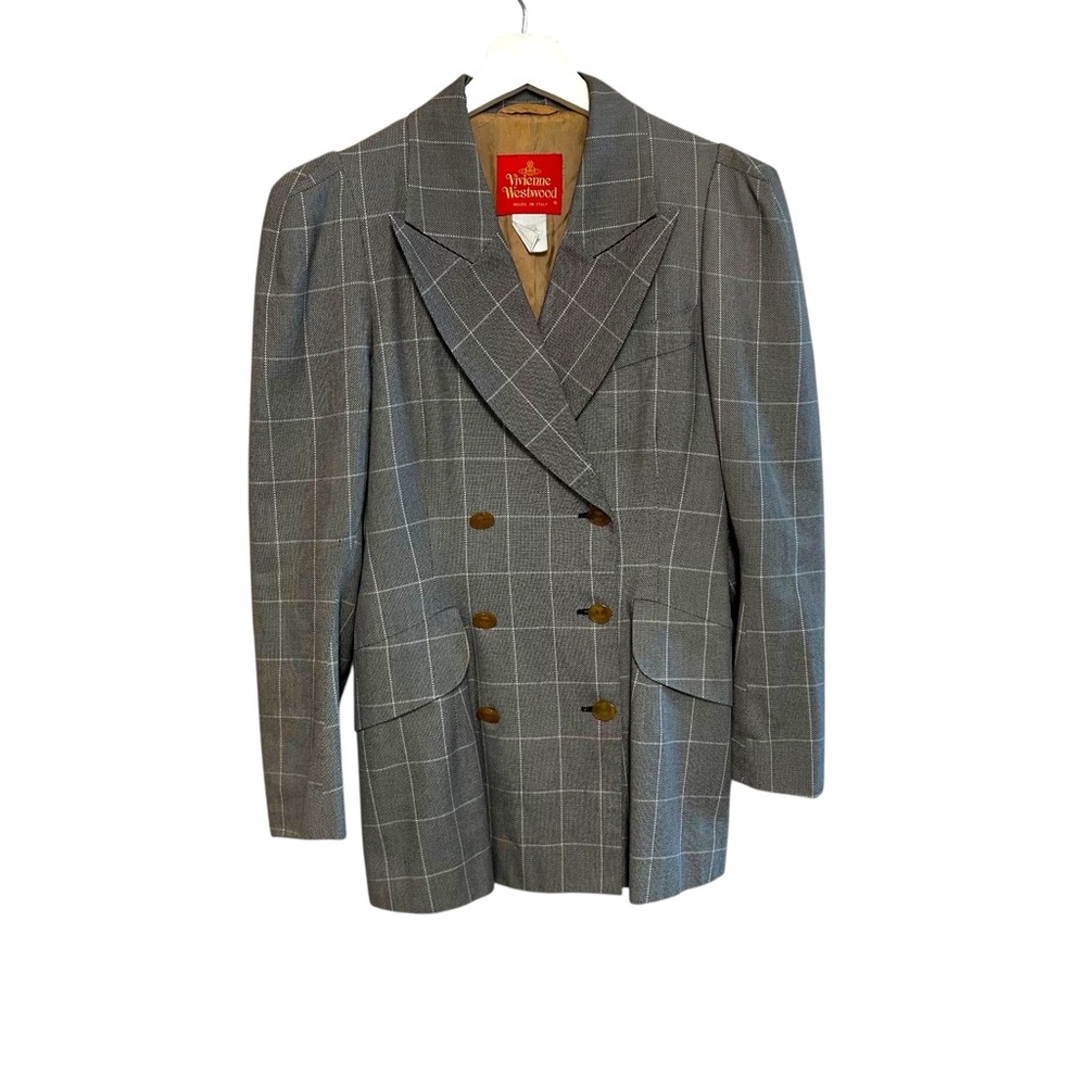 Y2K Vivienne Westwood XS/S blazer double breasted fitted windowpane plaid jacket